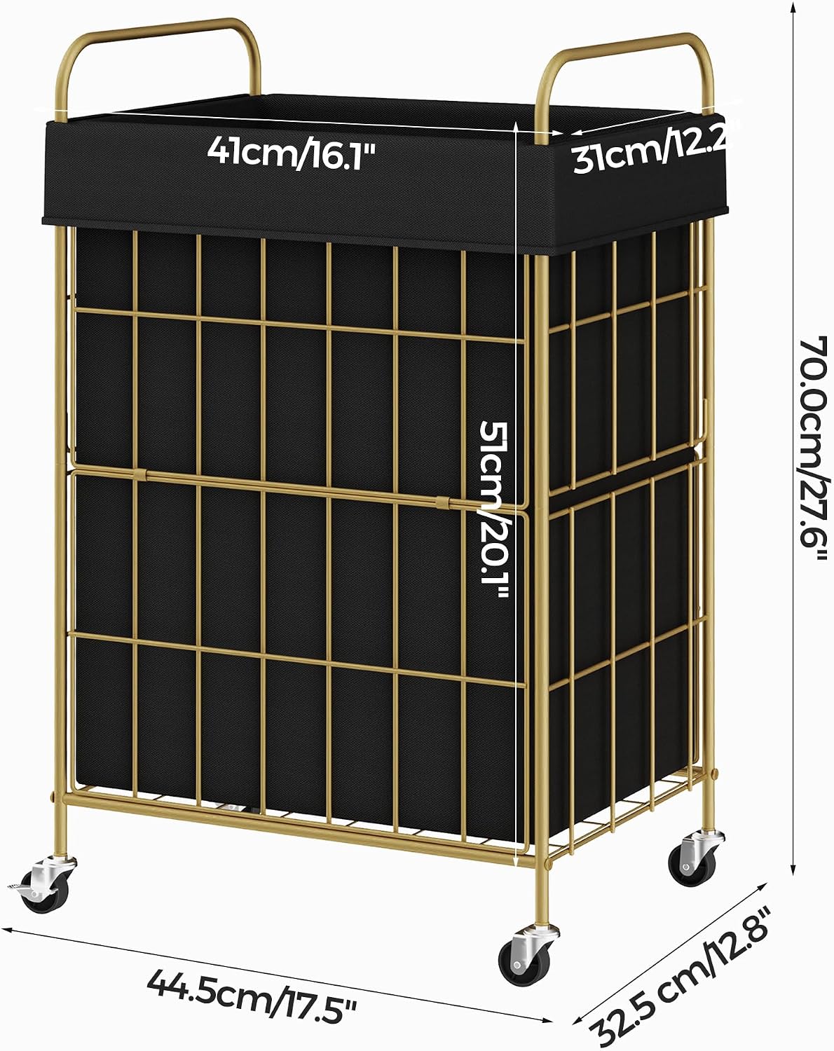 2 Section Laundry Hamper with Wheels and Brake, 100L Laundry Sorter Cart with 2 Removable Liner Bags, Metal Handle, Rolling Laundry Basket for Bedroom Laundry Room