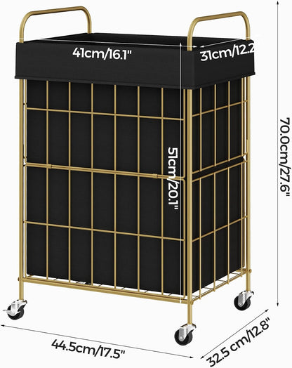 2 Section Laundry Hamper with Wheels and Brake, 100L Laundry Sorter Cart with 2 Removable Liner Bags, Metal Handle, Rolling Laundry Basket for Bedroom Laundry Room