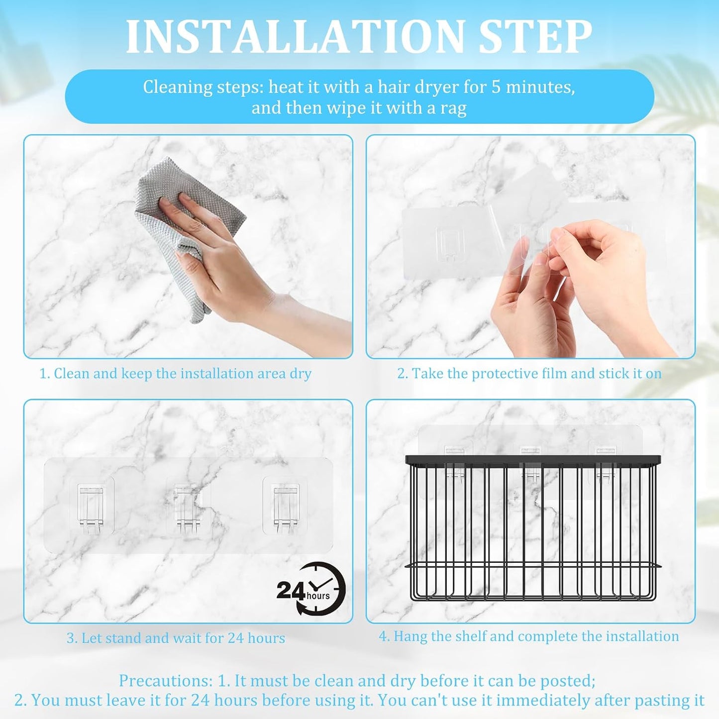 48 Pcs Transparent Waterproof Adhesive Hooks Heavy Duty Sticky Wall Hooks for Bathroom Shower Kitchen,Multi-Size No Residue Damage-Free Adhesive Shower Hooks for Shower Caddy Shelf Organizer