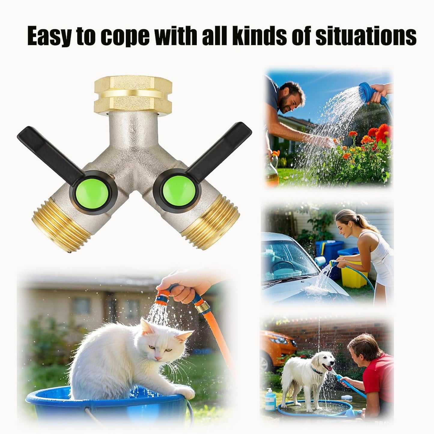 EJW Hose Splitter 2 Way, Garden Hose Splitters, 2 Way Faucet Splitter, Water Spigot Splitter, RV Brass Hose Splitter, Two way Hose Bib Splitter, Double Hose Connector, Hose Valve 3/4 Inch GHT Thread.