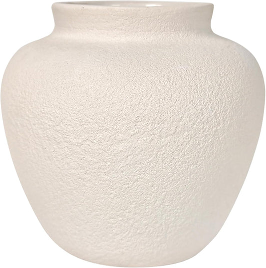 5.9" Small White Round Ceramic Vase, Coffee Table Shelf Decor