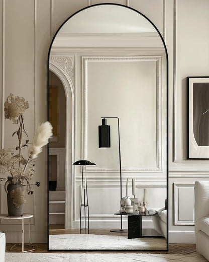 Full Length Mirror with Stand, 71"x28" Arched Full Body Large Stand Up Aluminum Frame Floor Standing Mirror, Freestanding Hanging Leaning Mounted for Bedroom Living Room Entryway Gold