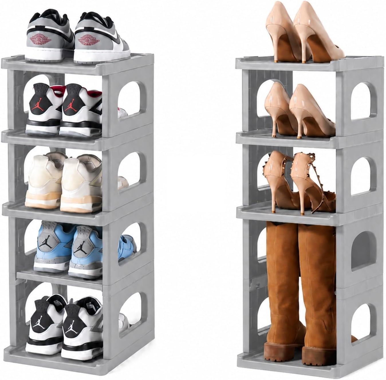 5 Tiers Vertical Shoe Rack, Narrow Free Standing Shoe Storage Organizer for Entryway and Small Closet, Stackable Shoe Holder Shelf Stability DIY, Black