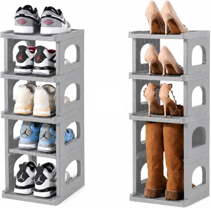 5 Tiers Vertical Shoe Rack, Narrow Free Standing Shoe Storage Organizer for Entryway and Small Closet, Stackable Shoe Holder Shelf Stability DIY, Black