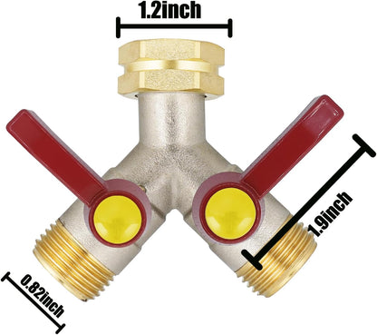EJW Hose Splitter, 2 Way Hose Splitter, Garden Hose Splitters,Faucet Splitters, Outdoor Faucet Splitter, 2 Way Hose Connector,Brass Splitter, 3/4” GHT Threads.