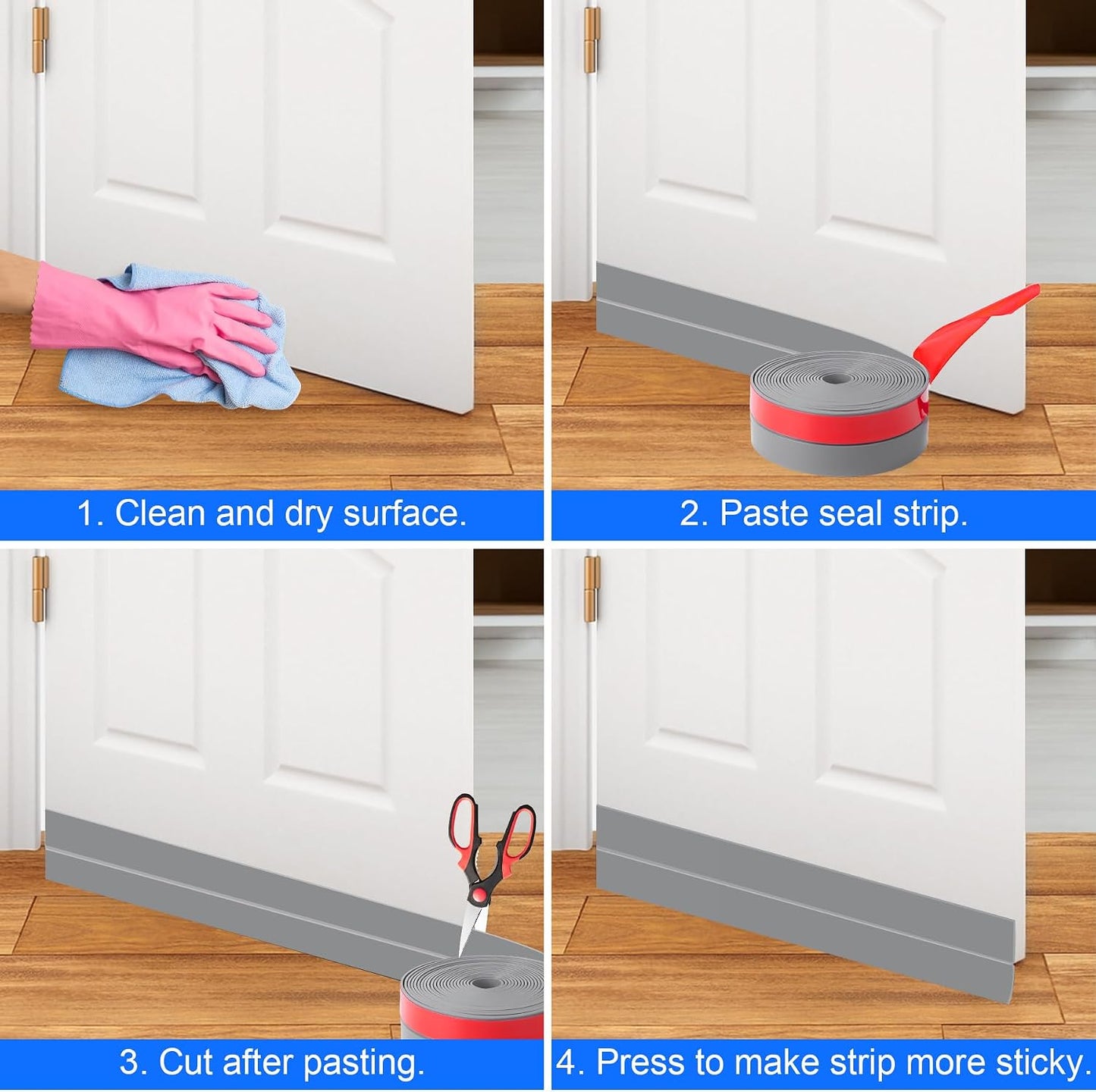 ToLanbbt Weather Stripping Silicone Door Seal Strip 2 in x 20 ft Door Draft Stopper Self Adhesive Door Draft Tape, Side & Bottom Gaps Insulation Strip for Glass Shower Door Sliding Door Window, Black