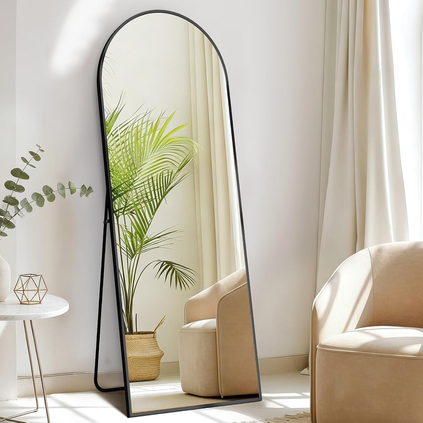 DUMOS 64"x21" Arched Full Length Floor Mirror, Full Body Mirror with Stand, Shatterproof Tempered Glass, Modern Aluminum Alloy Frame, Free Standing or Leaning for Home Decor, Gold
