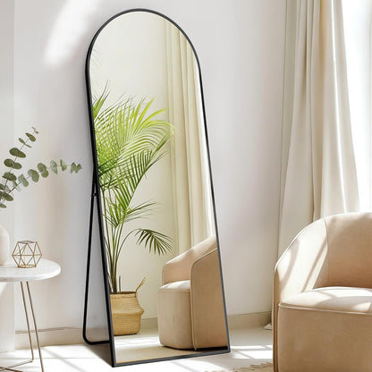 DUMOS 64"x21" Arched Full Length Floor Mirror, Full Body Mirror with Stand, Shatterproof Tempered Glass, Modern Aluminum Alloy Frame, Free Standing or Leaning for Home Decor, Gold