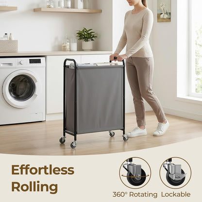 GRANNY SAYS 2 Section 130L Laundry Sorter, Large Laundry Hamper Basket with Wheels and Handles, Durable and Sturdy Rolling Cart for Laundry Room, Hotel, Bedroom, Beige