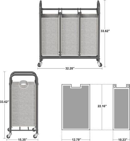 Whitmor Laundry Sorter, 92L Laundry Hamper with Shelf & 2 Removable Bags, 2 x 12.1 Gallons (46L), 28.8 x 13 x 28.4 Inches, Dirty Clothes Hamper Organizer for Laundry Room, Bathroom, Dorm, Black