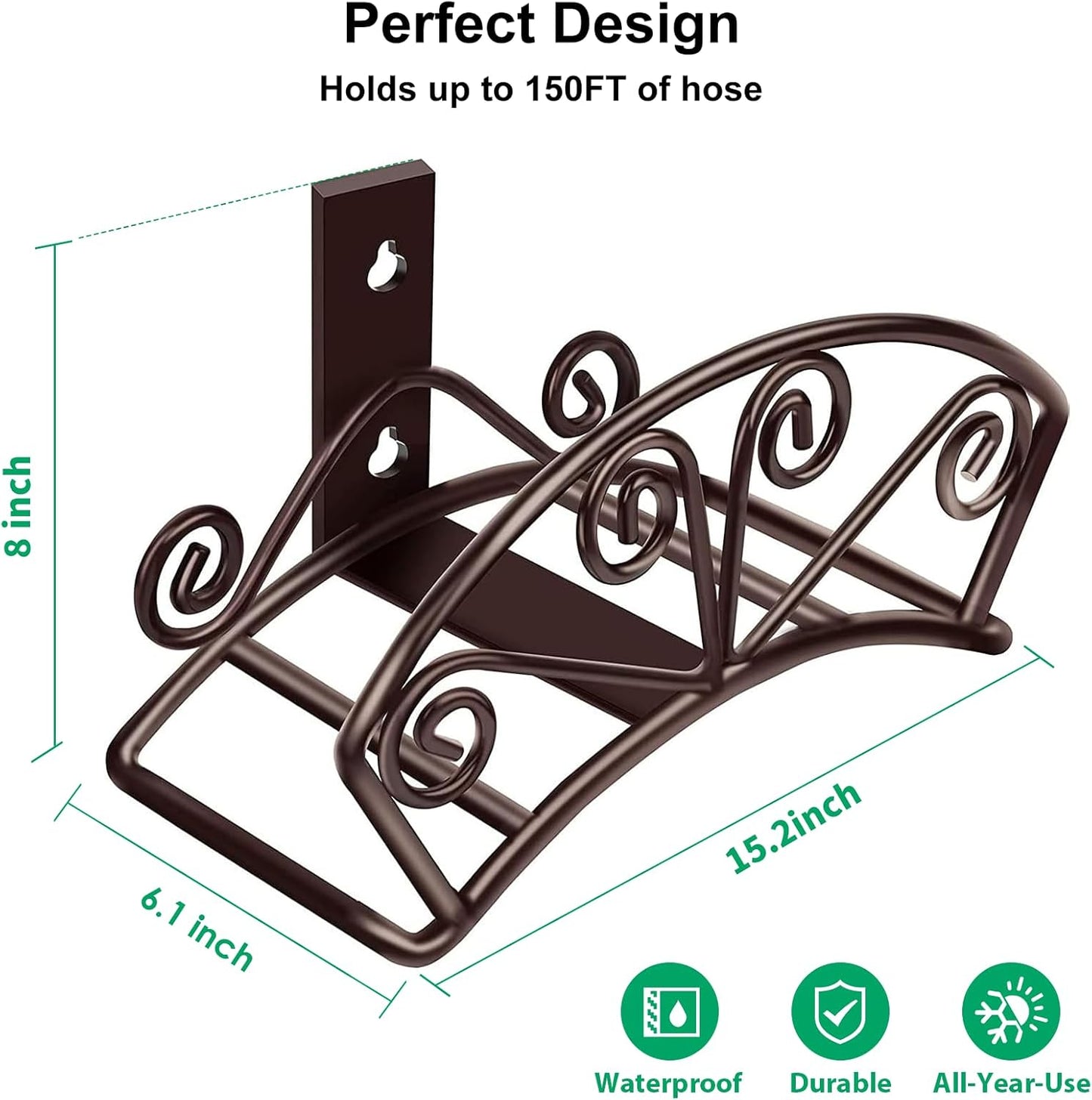 TomCare Garden Hose Holder Heavy Duty Water Hose Holder Holds 150 FT Hoses Solid Metal Hoses Hanger Wall Mount Decorative Durable Garden Hoses Storage Hose Reel Hose Organizer for Outside Yard, Bronze
