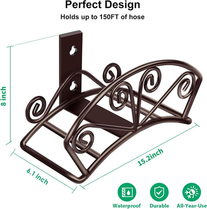 TomCare Garden Hose Holder Heavy Duty Water Hose Holder Holds 150 FT Hoses Solid Metal Hoses Hanger Wall Mount Decorative Durable Garden Hoses Storage Hose Reel Hose Organizer for Outside Yard, Bronze