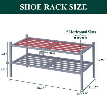 Smiry Bamboo Shoe Rack, 3 Tier Free Standing Wooden Shoe Organizer, Stackable Wood Shoe Storage Shelf for Closet, Entryway, 5 Horizontal Slats, 26.8"x11"x18.3", Natural
