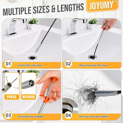 All-in-One Drain Snake 8 Set—Heavy Duty Plumbing Snake,Flexible Clog Remover,Cleaning Brush,Sink Drain Brush and Gloves for Bathtub,Toilet,Sewer,Kitchen Sink,Drainage Pipe