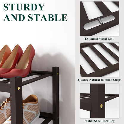 Smiry Bamboo Shoe Rack for Closet, 3 Tier Wooden Shoe Organizer, Stackable Wood Shoe Storage Shelf for Entryway, 14 Vertical Slats, One-piece Heavy-Duty Legs, 26.77"x11.02"x18.31", Natural