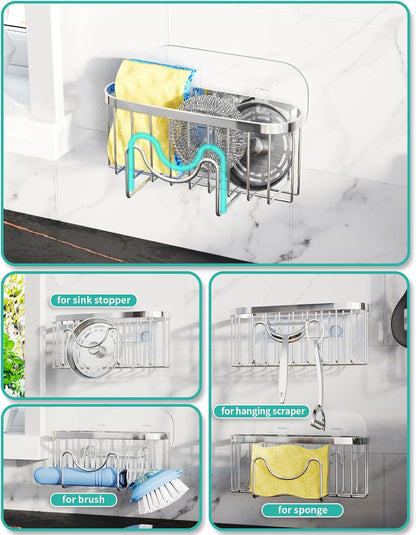 HapiRm Multifunctional Sponge Holder with Unique M-Shaped, 2 Installation Methods Kitchen Sink Caddy Organizer, Rustproof Stainless Steel Kitchen Organizers and Storage Essentials - Black