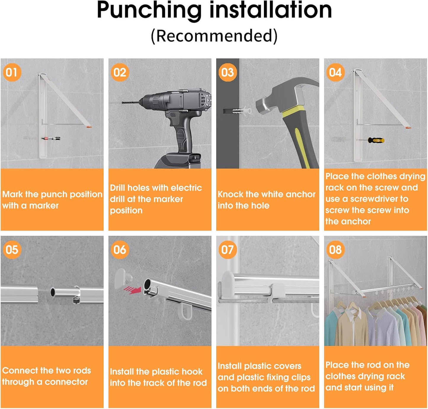 Retractable Clothes Drying Rack for wall clothes hanger rack for Laundry | Folding Hanger Rack Laundry Hanger Dryer Rack, Easy to Install, Closet Storage Organization, Space Saving Aluminium,Walnut