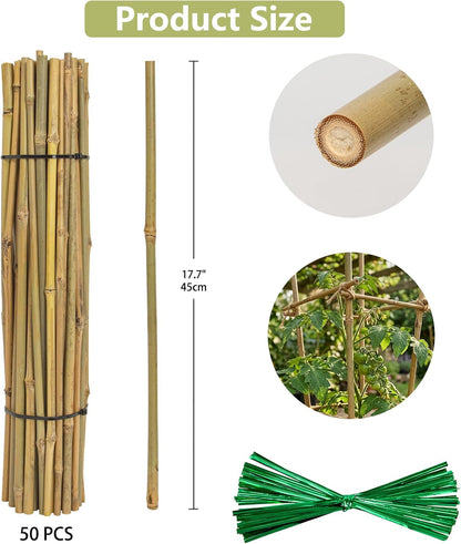 Plant Stakes Natural Bamboo Sticks - 30 Pcs Bamboo Garden Stakes for Plants 4.8 FT Plant Support Sticks with Twist Ties for Tomatoes Beans Flowers Indoor Outdoor Potted Climbing Plants