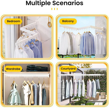 HomeBeyond Aluminum Wall Mounted Drying Rack, Upgrade 3-Fold Foldable Retractable Clothing Drying Rack with 12 Hooks, Space Saver Clothes Hanger for Indoor/Outdoor Use in Laundry, Balcony, Bathroom