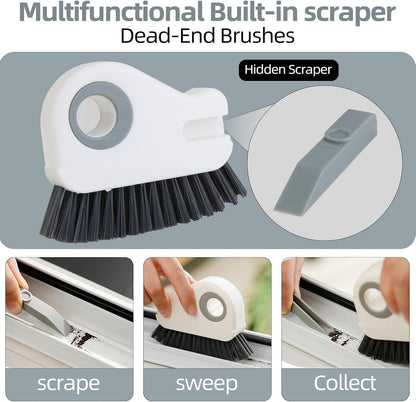 2-in-1 Window Groove Cleaning Brush, Window Sill Track Cleaner Tool, Scratch-Free Deep Cleaning Brush for Sliding Door, Shower Door Sills and Household Narrow Gaps, 2 Pack Gray