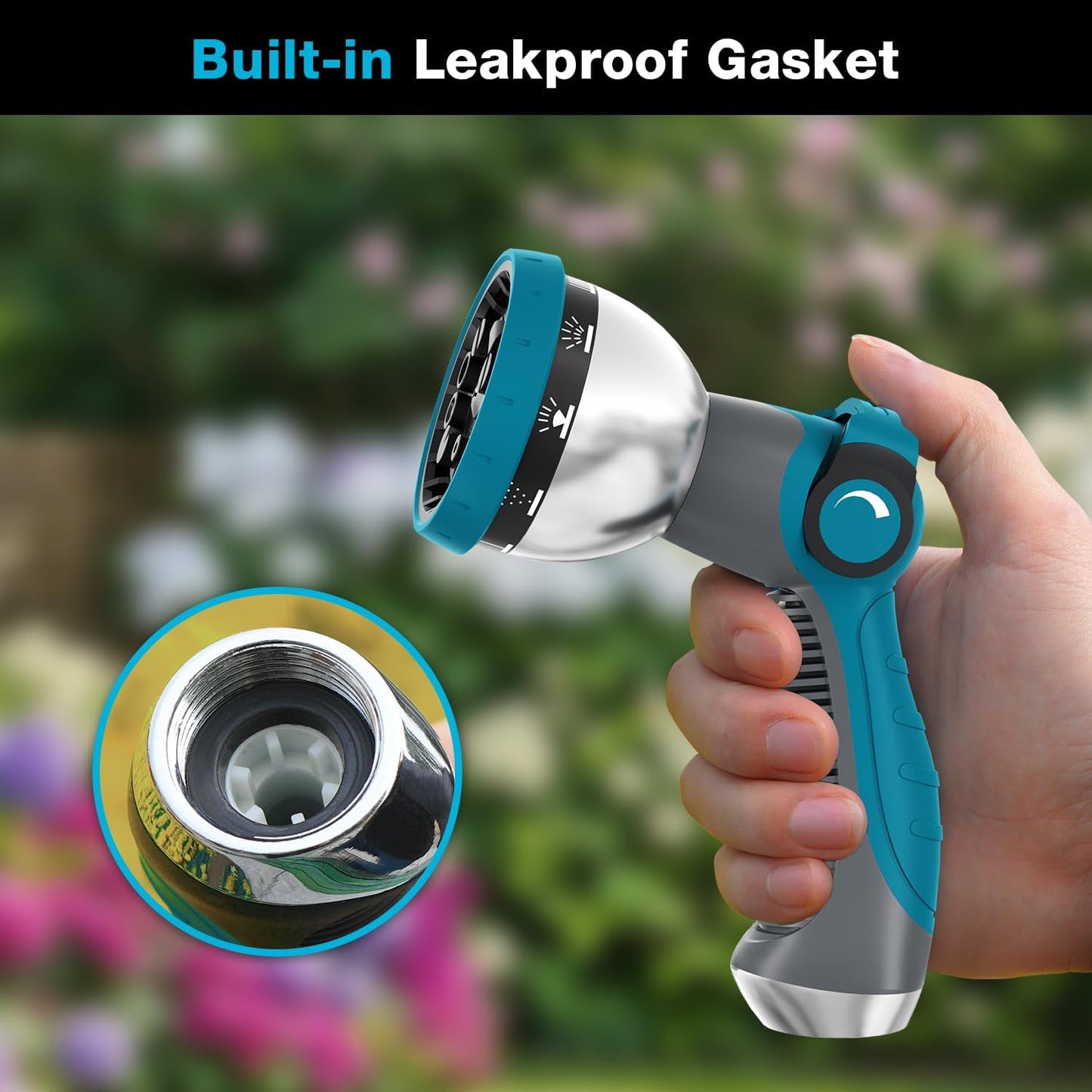 Besiter Garden Hose Nozzle Sprayer: 2 Pack 10 Watering Patterns Spray Nozzles Heavy Duty Metal Hose Head Hose Attachment, Thumb Control On Off Valve