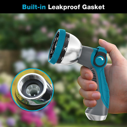 Besiter Garden Hose Nozzle Sprayer: 2 Pack 10 Watering Patterns Spray Nozzles Heavy Duty Metal Hose Head Hose Attachment, Thumb Control On Off Valve