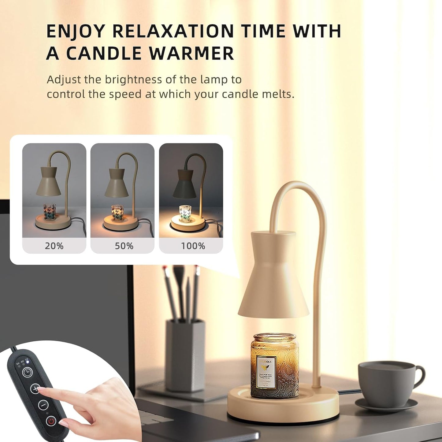 LALISU Candle Warmer Lamp with Timer and Dimmer, Vintage Electric Melter Candle with 2 Bulbs, Melter Scented Height Adjustable Compatible with Jar Candles, House Warming Gifts (Black)