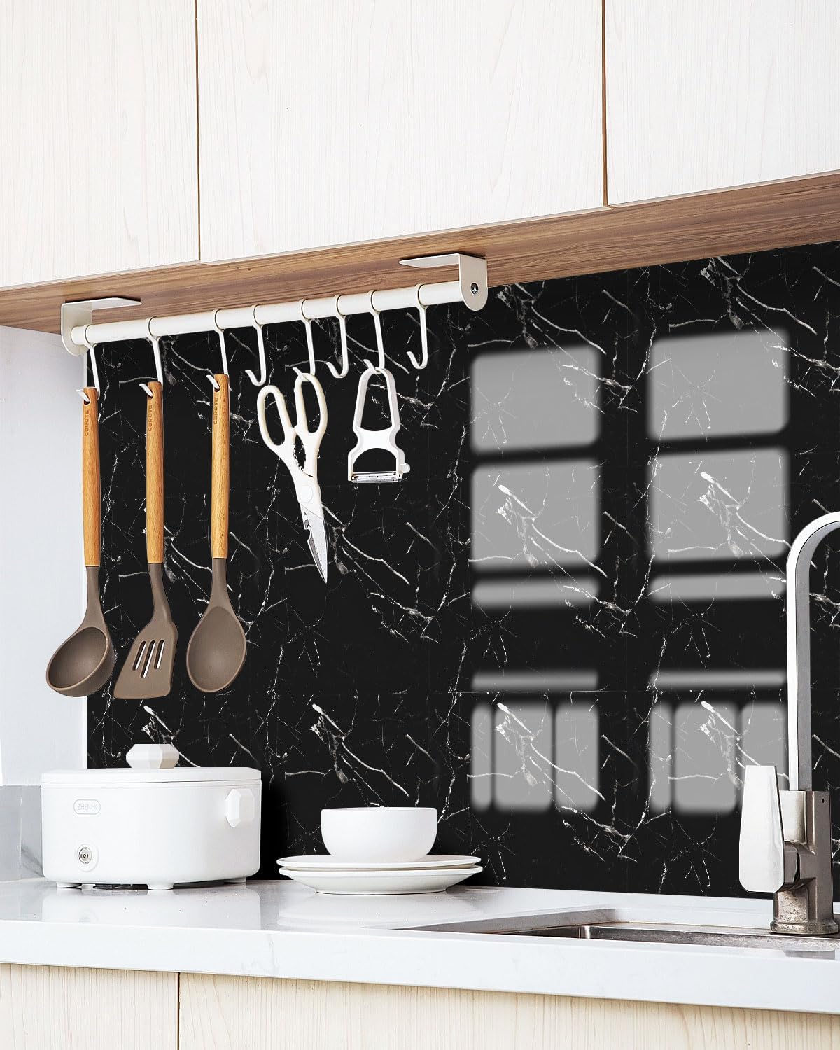 WADILE 10pcs Peel and Stick Shower Waterproof Marble Tiles Wall Panels, 11.8"x11.8" Self-Adhesive Backsplash, for Home Bathroom, Kitchen, Living Room White (Not Real Tile)