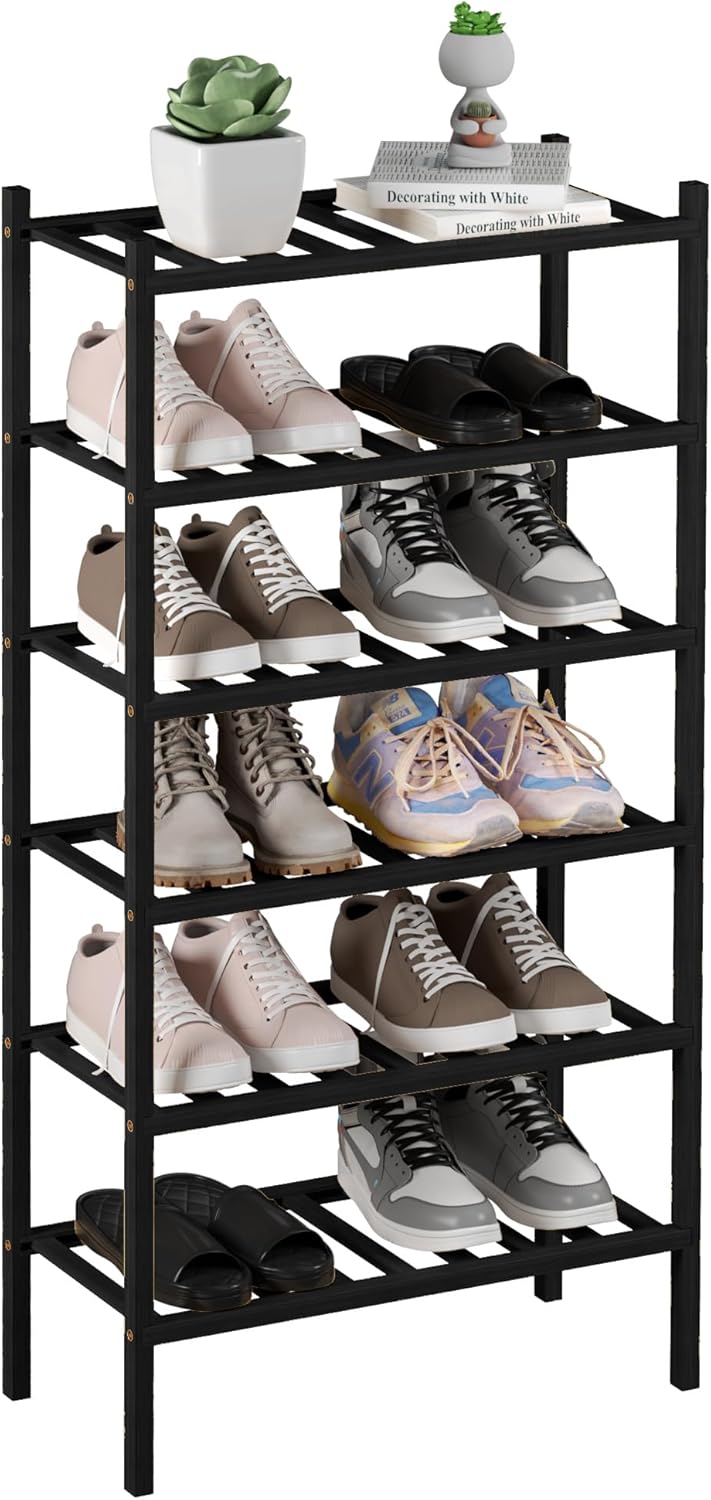 ROMGUAR CRAFT 3 Tier Bamboo Shoe Rack for Closet Free Standing Wood Shoe Shelf Storage Organizer for Entryway Small Space Stackable 27"x11"x20" (Natural)