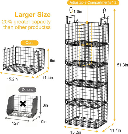 VyGrow 5 Tier Hanging Closet Organizer with Adjustable Dividers, Heavy-Duty Storage Shelves for Clothing, Kitchen, Laundry Room, Extra Large Baskets, 15.7" W x 11.8" D x 51" H, White
