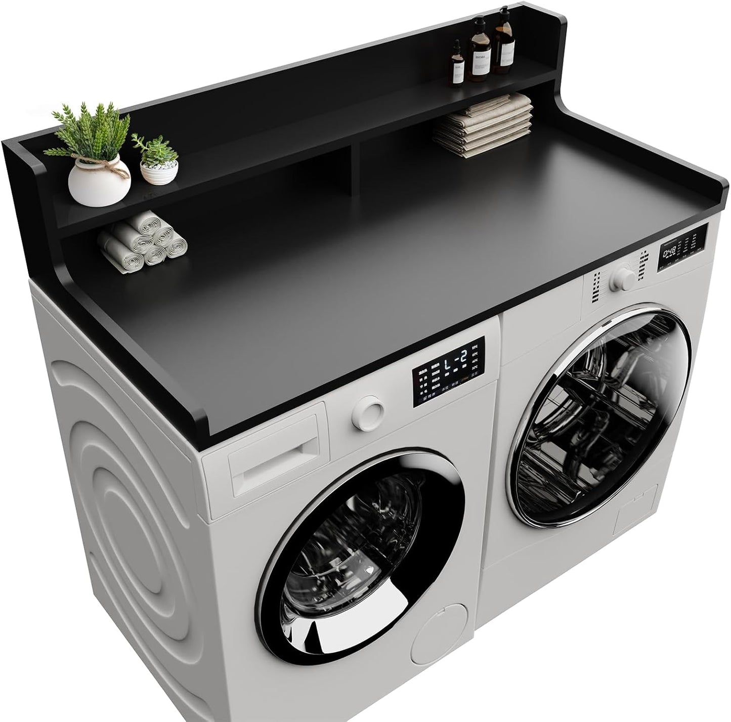 Washer Dryer Countertop, 54" x 27.55" 2-Tier Washer Dryer Topper with Edge, for Laundry Room Organization Whisper White