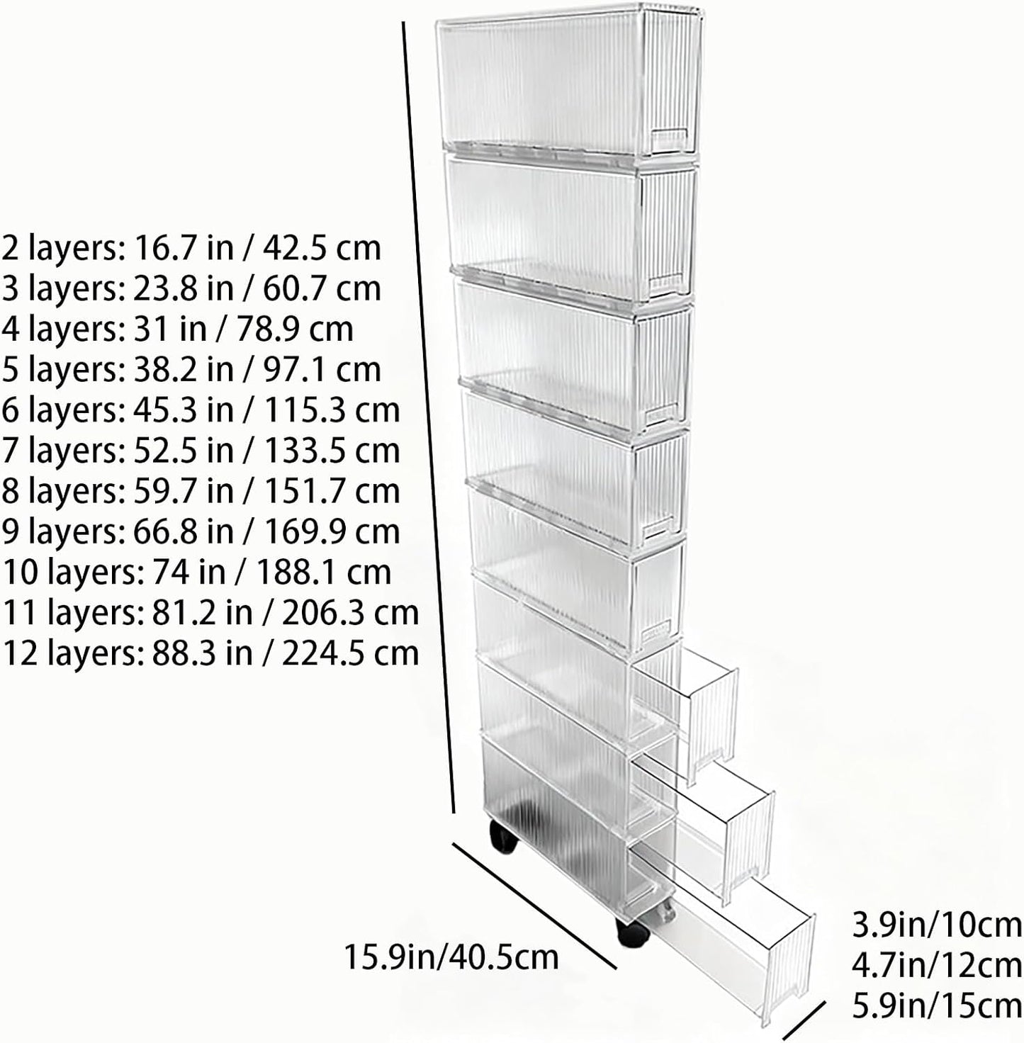 Slim Storage Cabinet with Wheels, Space Saving Narrow Rolling Cart, Thickened PET Transparent Drawer Organizer, Mobile Bathroom for Small Spaces Kitchen Laundry(Clear White,3.9*15.9*16.7in)