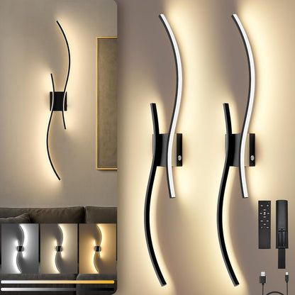 Battery Operated Wall Sconces Set of Two, 10000mAh Rechargeable Modern Wall Lights with Remote Control, Dimmable Gold LED Cordless Lighting for Living Room, Bedroom, Hallway, 39.4 Inch, 3CCT