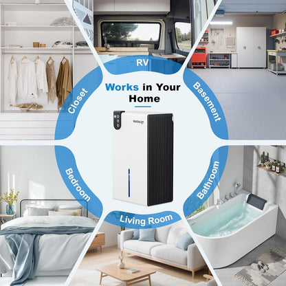 98 OZ Small Dehumidifier for Home 1000 Sq Ft, Quiet Dehumidifier with Drain Hose, Auto Shut-Off, Sleep Mode, 7-Color Light for Basement, Bedroom, Bathroom, Closet, RV (Sliver White)