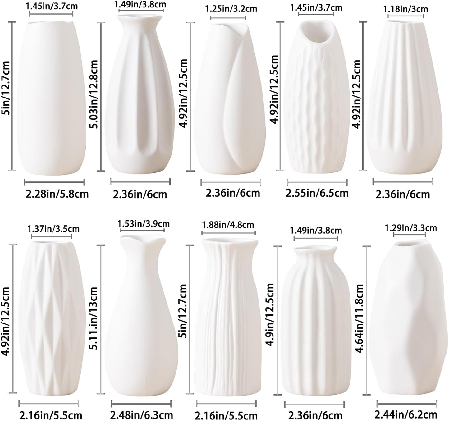5'' White Ceramic Bud Vases Set of 10,Small Vases in Bulk for Flowers,Mini Vases for Centerpieces,Modern for Floral and Pampas Grass,Boho for Wedding,Party,Table Home Decor