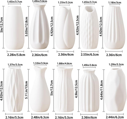 5'' White Ceramic Bud Vases Set of 10,Small Vases in Bulk for Flowers,Mini Vases for Centerpieces,Modern for Floral and Pampas Grass,Boho for Wedding,Party,Table Home Decor