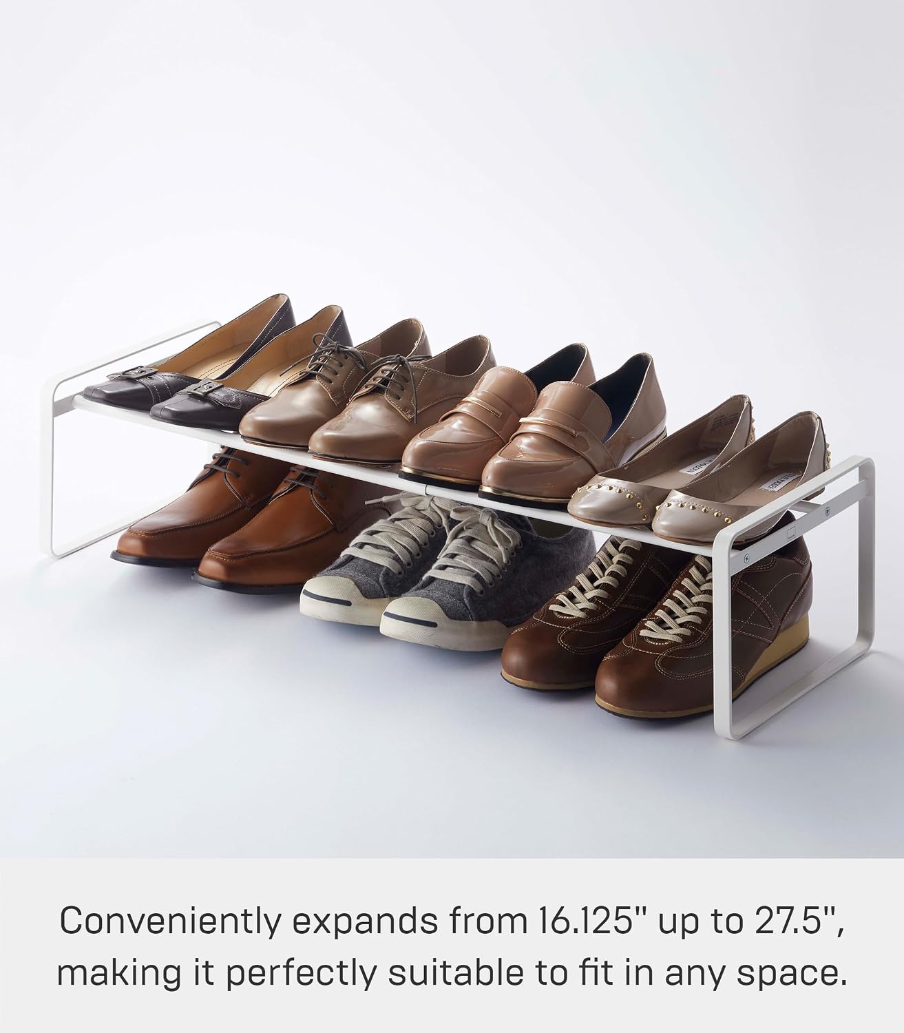 YAMAZAKI Home Frame Adjustable Shoe Rack - Spacesaving Storage Solution, 7" - Steel - Holds Up to 4 Pairs of Shoes Per Shelf