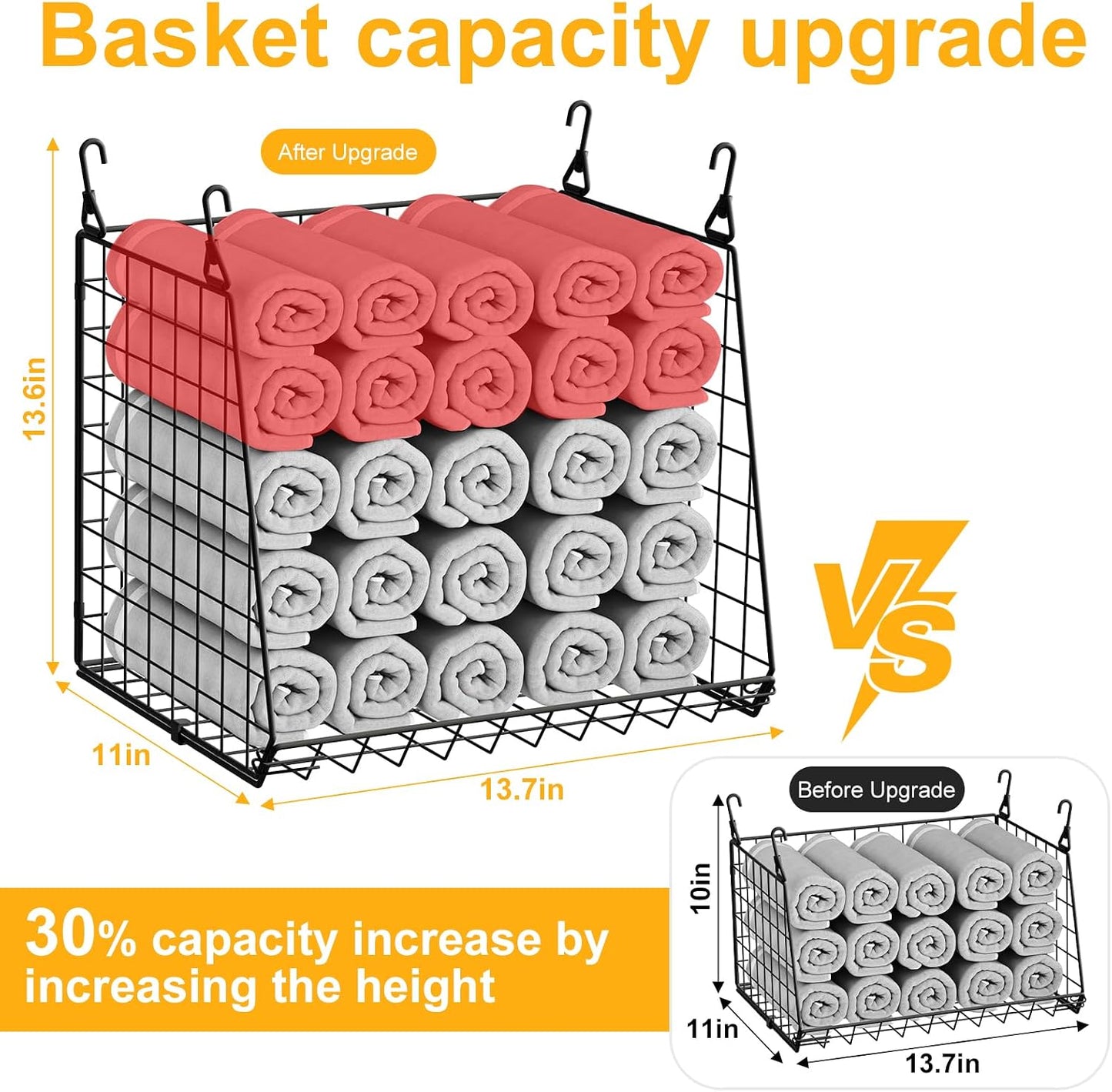 4-Tier Hanging Laundry Room Organizer: Foldable Wire Shelf Basket with 2 Large Hooks 1.65" & 360°Rotating Hooks – Space-Saving Laundry Storage Basket, for Wardrobe Closet Storage, White Patent