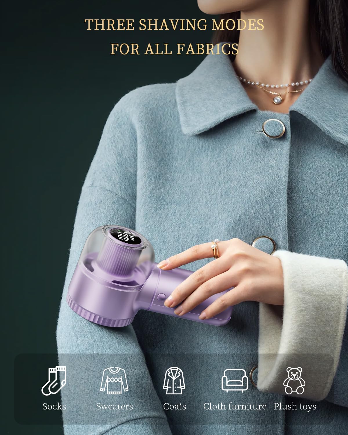 Fabric Shaver, 𝟮 𝗶𝗻 𝟭 Rechargeable Lint Remover with Brush, Large Sweater Shaver with Digital Display, 3 Speeds Lint Shaver, 6-Leaf Blades Lint Remover for Clothes, Sofa, Bedding, White