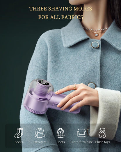 Fabric Shaver, 𝟮 𝗶𝗻 𝟭 Rechargeable Lint Remover with Brush, Large Sweater Shaver with Digital Display, 3 Speeds Lint Shaver, 6-Leaf Blades Lint Remover for Clothes, Sofa, Bedding, White