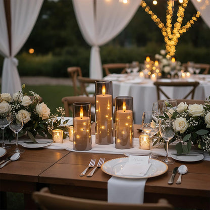 Raycare Flameless Candle with Remote Timer, 3 Flickering Acrylic Battery Operated LED Pillar Candles with Embedded Star String for Christmas, Wedding, Home Table Decor, and as a Gift (Ivory White)