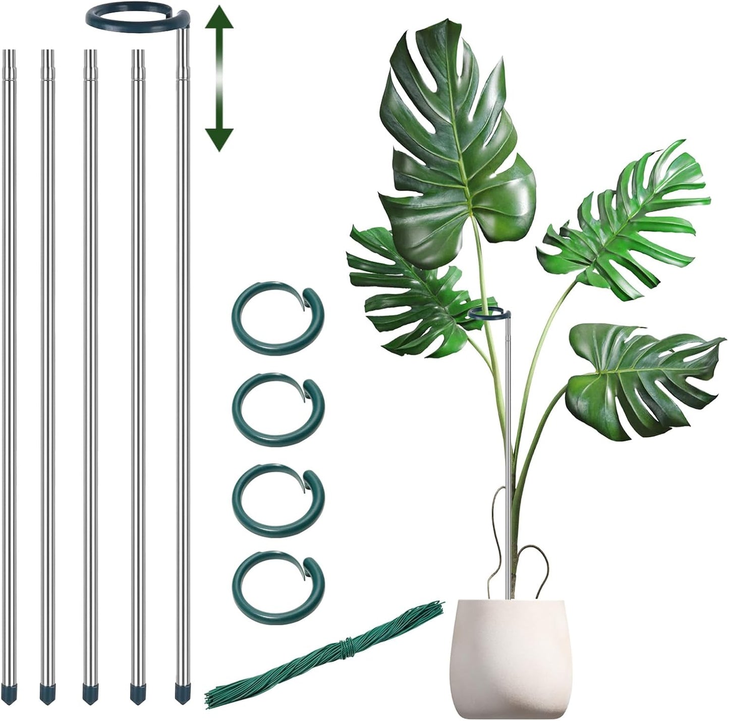 Adjustable Plant Stakes for Support, 17-32 Inch Extendable Plant Stake for Heavy Duty Plant Support, Metal Plant Stakes for Indoor Outdoor Potted Flowers, Monstera, Tomatoes (32.2inches-5Pack)