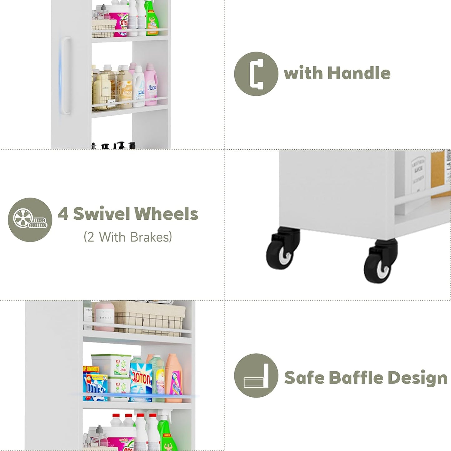6-Tier Slim Rolling Storage Cart with Wheels, 8-Inch Deep Metal Utility Cart for Kitchen, Bathroom, Laundry, Craft Room – Narrow Design for Easy Organization and Mobility (Black)
