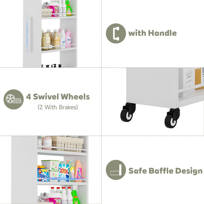 6-Tier Slim Rolling Storage Cart with Wheels, 8-Inch Deep Metal Utility Cart for Kitchen, Bathroom, Laundry, Craft Room – Narrow Design for Easy Organization and Mobility (Black)