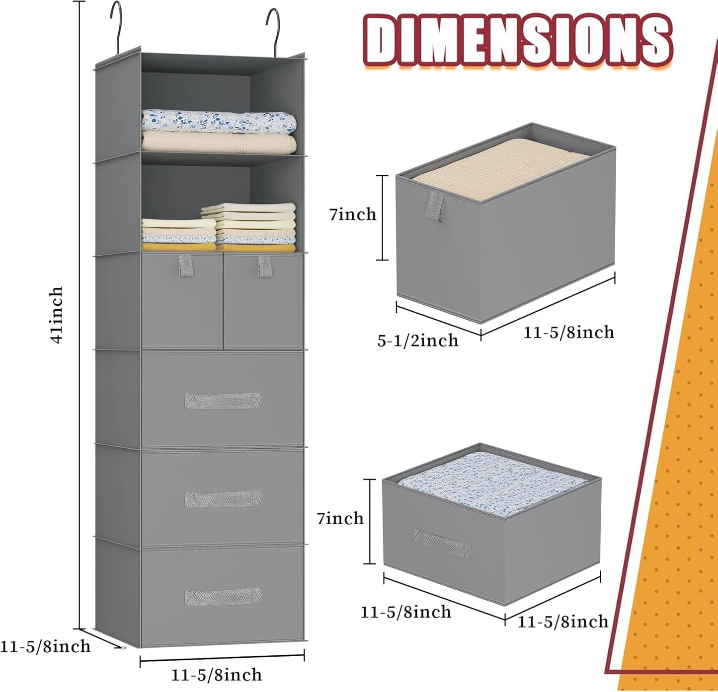 6-Shelf Hanging Closet Organizer with 5 Drawers, Non-Woven Storage, Black | Spacious compartments sort clothes & undergarments; foldable drawers add hidden storage for closets, wardrobes or RVs.