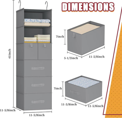 6-Shelf Hanging Closet Organizer with 5 Drawers, Non-Woven Storage, Black | Spacious compartments sort clothes & undergarments; foldable drawers add hidden storage for closets, wardrobes or RVs.