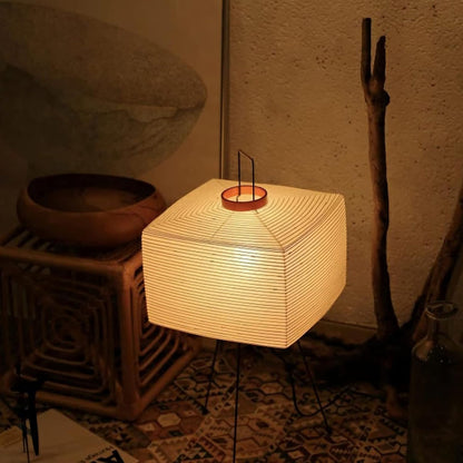 Noguchi Japanese Rice Paper Floor Lamp, Wabi Sabi Style Square Rice Paper Lampshade Lantern Lamp, Used as an Atmospheric Decorative Lighting Fixture for Bedside Bedroom Living Room Tea Room