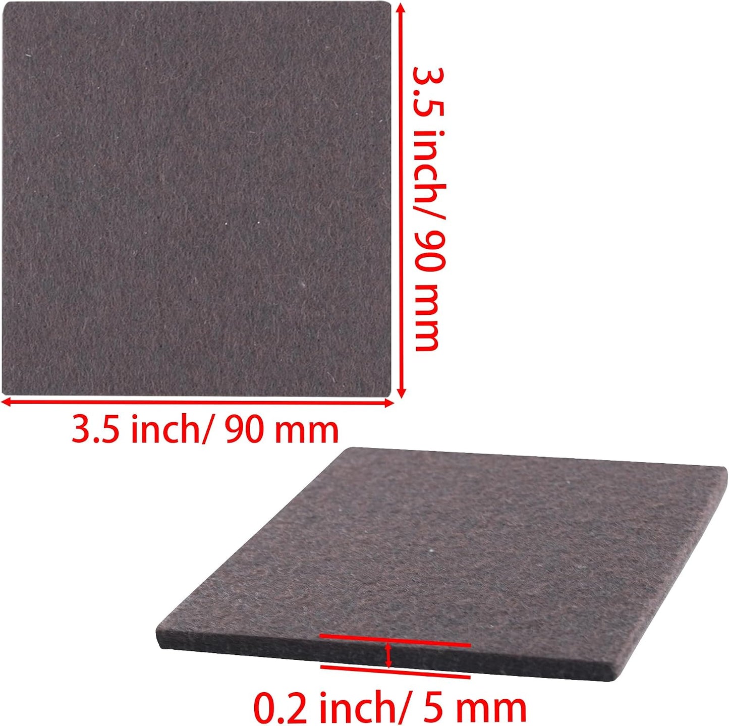 1.5inch Square Felt Furniture Pads, 16Pcs Self Adhesive Cuttable Felt Furniture Leg Pads Floor Protectors Furniture Sliders for Hardwoods Floors, Brown