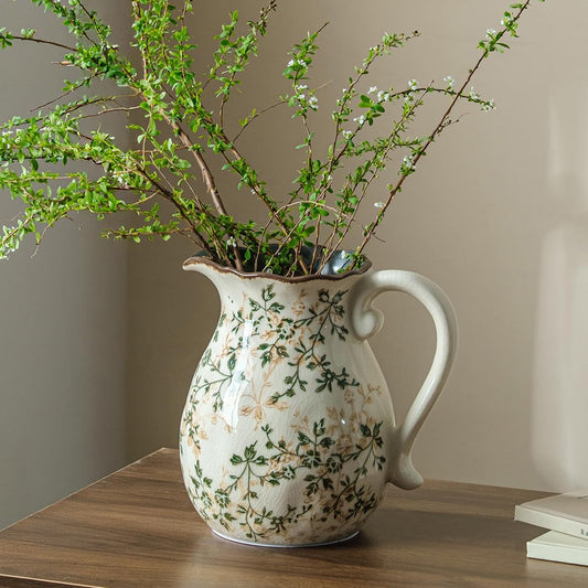 Ceramic Flower Mini Vase for Decor | Vintage Small Green Rustic Vases, Farmhouse Room Decor Vase for Home, Coffee Table, Bookshelf, Centerpieces and Dinner Room, 3.8+4.6+4.7" Set of 3