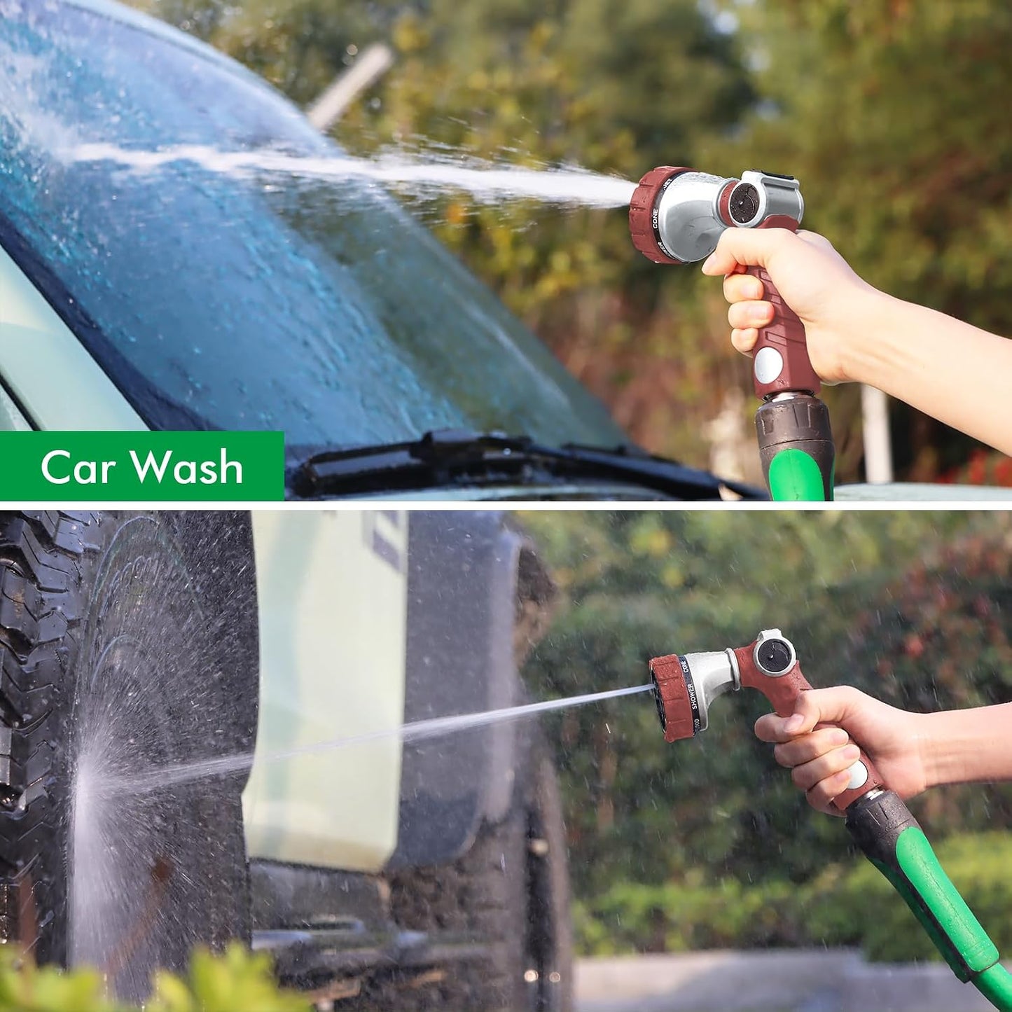 RESTMO Heavy Duty Hose Nozzle, Metal Garden Water Hose Sprayer with 7 Watering Patterns, Thumb Control, On Off Valve, High Pressure Nozzle Sprayer for Watering Plants, Car and Pet Washing, Bronze